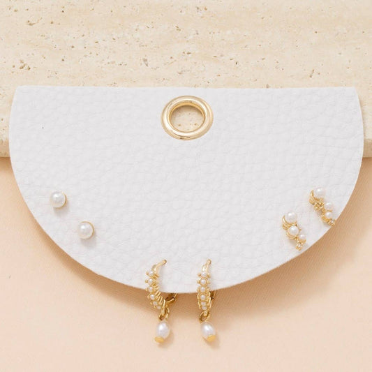 Intricate Pearl Stud And Hoop Earrings Set