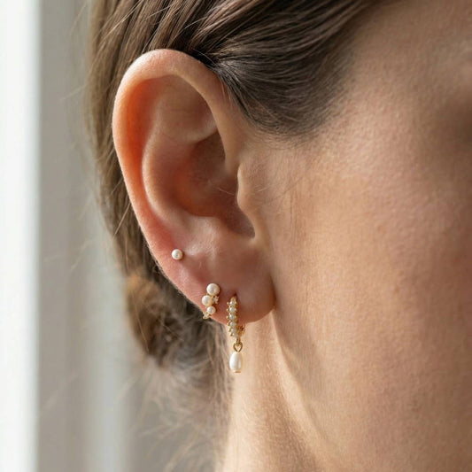 Intricate Pearl Stud And Hoop Earrings Set