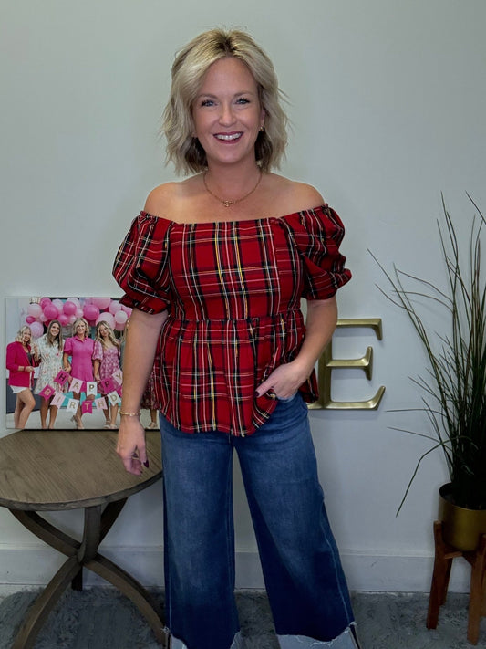 Isabel Red Holiday Plaid Top