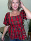 Isabel Red Holiday Plaid Top Mary square off shoulder Christmas dressy shirt blouse Ella Chic Boutique