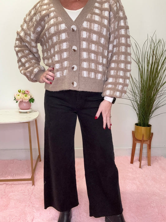 Jet Black High Rise Raw Hem Crop Wide Leg Jeans by Lovervet