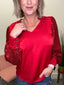 Jordan Red Sequin V-Neck Date Top - FINAL SALE