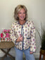 THML Just a Dream CREAM Floral Quilted Jacket denim trim snap front Ella Chic Boutique Roanoke