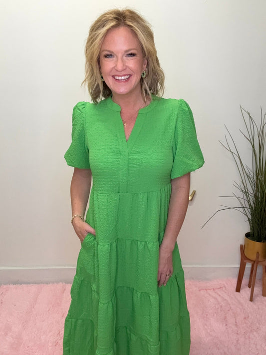 Kinsley Seersucker Midi Dress in Green