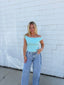 Knit Off The Shoulder Top in Aqua Blue