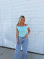 Knit Off The Shoulder Top in Aqua Blue