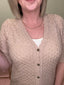 women's doe and rae knit short sleeve sweater cardigan rose buttons beige tan