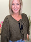 Knotted Long Sleeve Cardigan in Thyme Leaf 130 Sweaters - Ella Chic Boutique