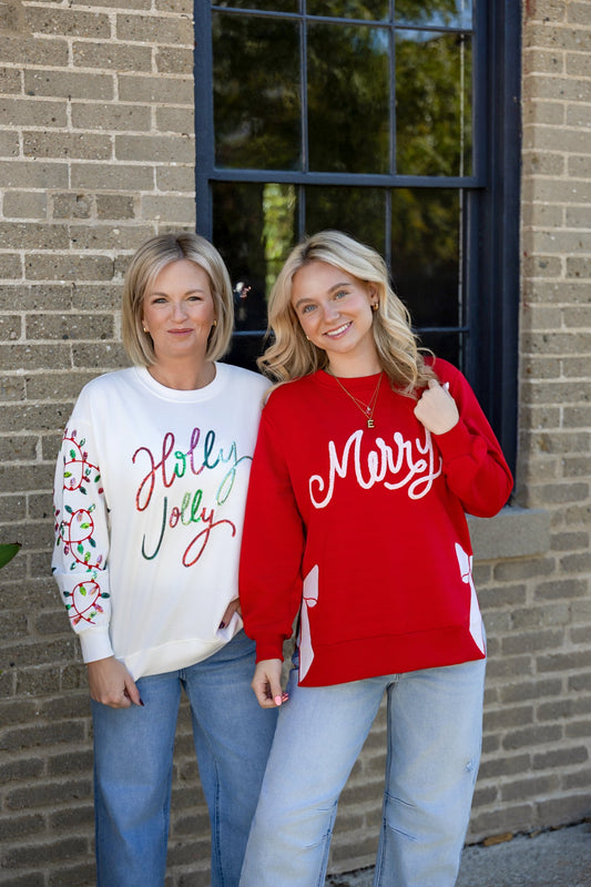 Lakelyn Merry Bow Sweatshirt in Red 110 Tops - Ella Chic Boutique