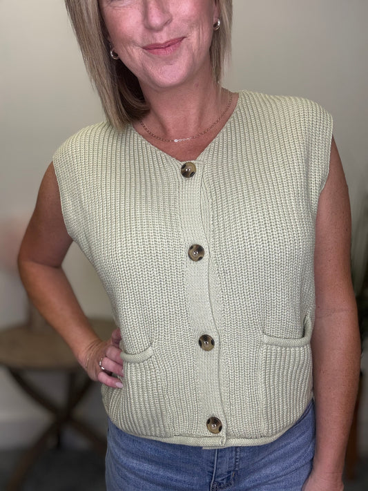 Light Green Button Front Sweater Vest