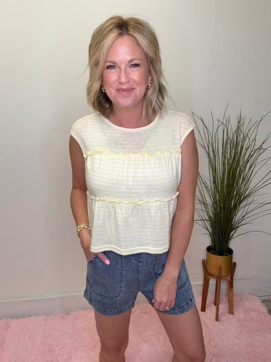 Lemon Drop Striped Tiered Top 110 Tops - Ella Chic BoutiquePapermoon