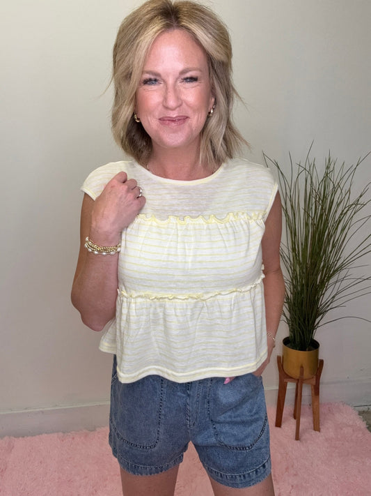 Lemon Drop Striped Tiered Top 110 Tops - Ella Chic BoutiquePapermoon