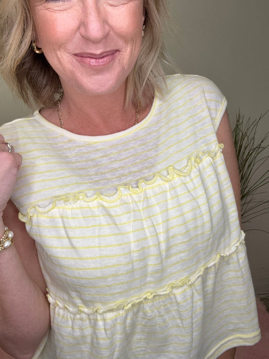 Lemon Drop Striped Tiered Top 110 Tops - Ella Chic BoutiquePapermoon