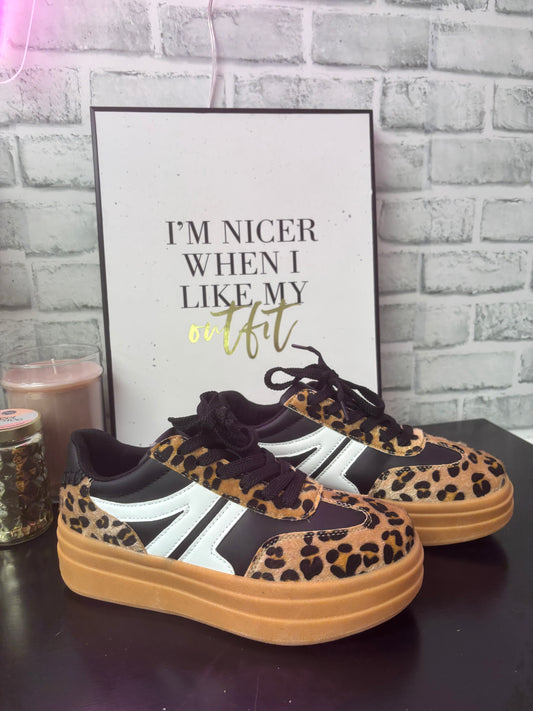 leopard print platform sneaker tennis shoe black 