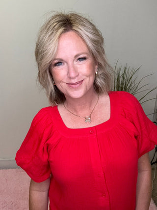 Liberty Textured Gauze Top in Grenadine Red 110 Tops - Ella Chic BoutiqueMikarose