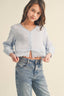 Light Blue Tween Button Front Down Cropped Top