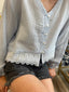 Light Blue Tween Button Front Down Cropped Top 240 Kids Clothing- Ella Chic Boutiqueheart and arrow