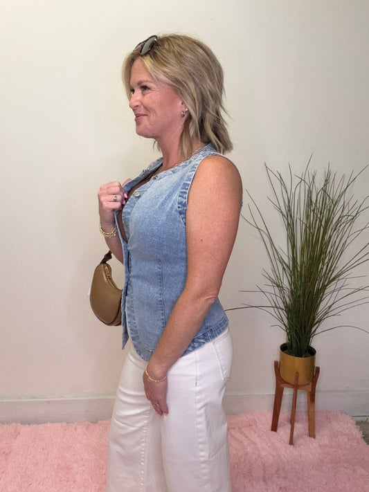Light Denim Longer Length Stretchy Denim Vest 110 Tops - Ella Chic BoutiqueBlu Pepper