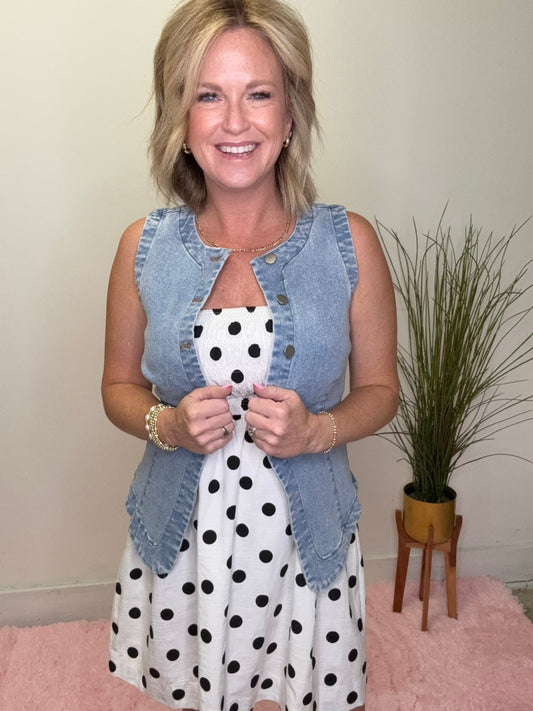 Light Denim Longer Length Stretchy Denim Vest 110 Tops - Ella Chic BoutiqueBlu Pepper