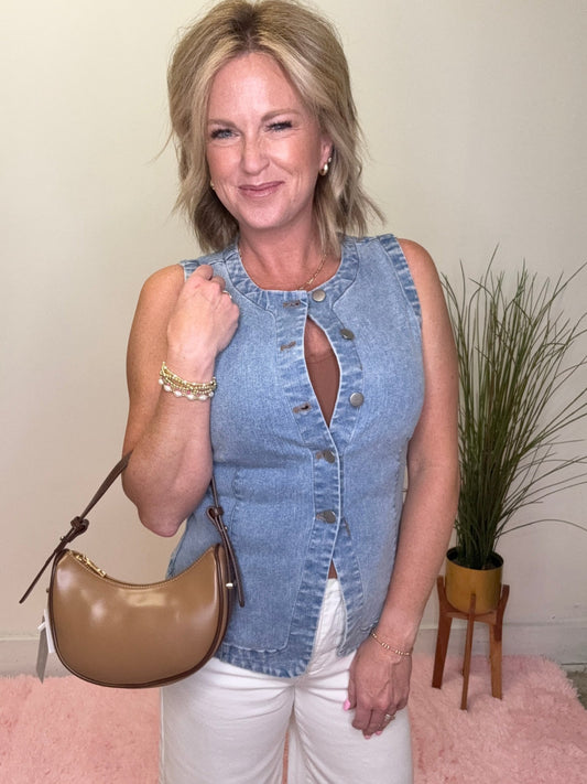 Light Denim Longer Length Stretchy Denim Vest 110 Tops - Ella Chic BoutiqueBlu Pepper