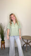 Linen Blend Split V - Neck Short Sleeve Mint Top 110 Tops - Ella Chic Boutique