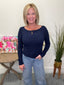 Long Sleeve Boat Neck Brushed Rib Knit Top Navy 110 Tops - Ella Chic Boutique