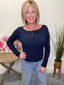 Long Sleeve Boat Neck Brushed Rib Knit Top Navy 110 Tops - Ella Chic Boutique