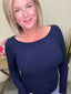 Long Sleeve Boat Neck Brushed Rib Knit Top Navy 110 Tops - Ella Chic Boutique