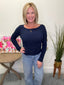 Long Sleeve Boat Neck Brushed Rib Knit Top Navy 110 Tops - Ella Chic Boutique