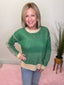 Loose Fit Color Block Round Neck Sweater in Green