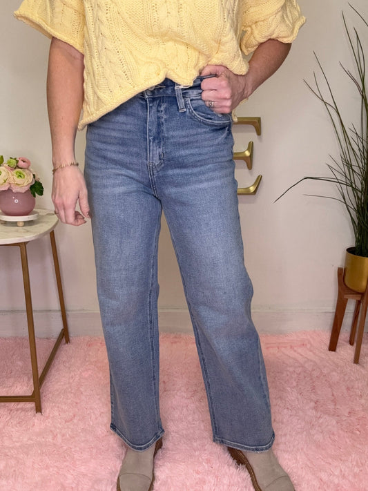 Lovervet Abound Tummy Control High Rise Crop Wide Leg Jeans