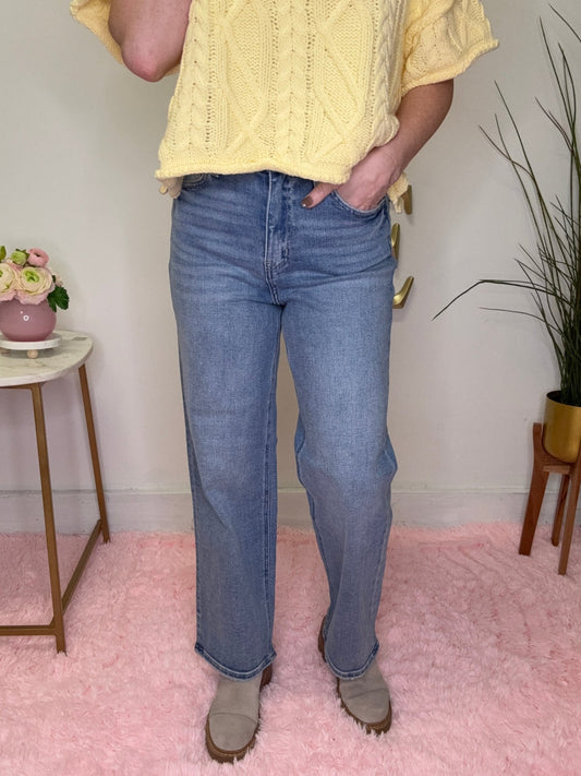 Lovervet Abound Tummy Control High Rise Crop Wide Leg Jeans