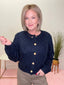 Luxury Button Front Cable Knit Cardigan Navy cropped Sweaters wood button front miou muse - Ella Chic Boutique