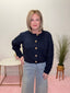 Luxury Button Front Cable Knit Cardigan Navy cropped Sweaters wood button front miou muse - Ella Chic Boutique