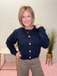 Luxury Button Front Cable Knit Cardigan Navy cropped Sweaters wood button front miou muse - Ella Chic Boutique