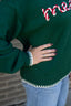 Merry Embroidered Sweater With Contrasting Neckline green red white Christmas holiday Sweaters - Ella Chic Boutique