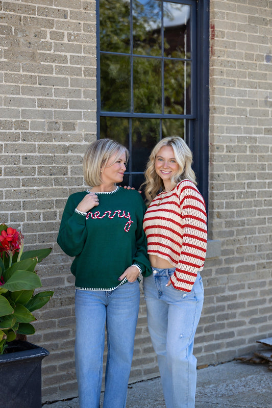 Merry Embroidered Sweater With Contrasting Neckline 130 Sweaters - Ella Chic Boutique