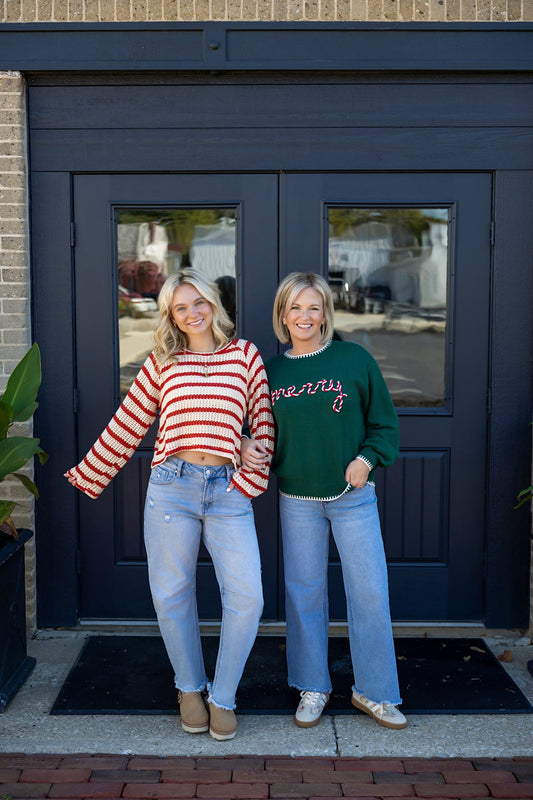 Merry Embroidered Sweater With Contrasting Neckline 130 Sweaters - Ella Chic Boutique
