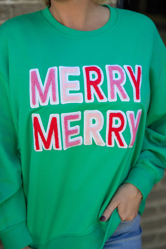 Merry Merry Sarah Sweatshirt with Chenille Letters