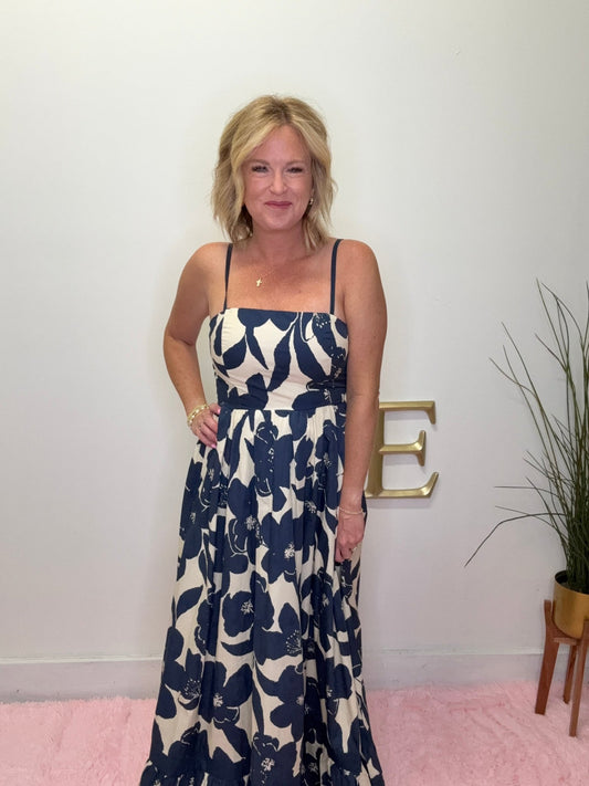 Midnight Garden Luxe Navy Floral Maxi Dress