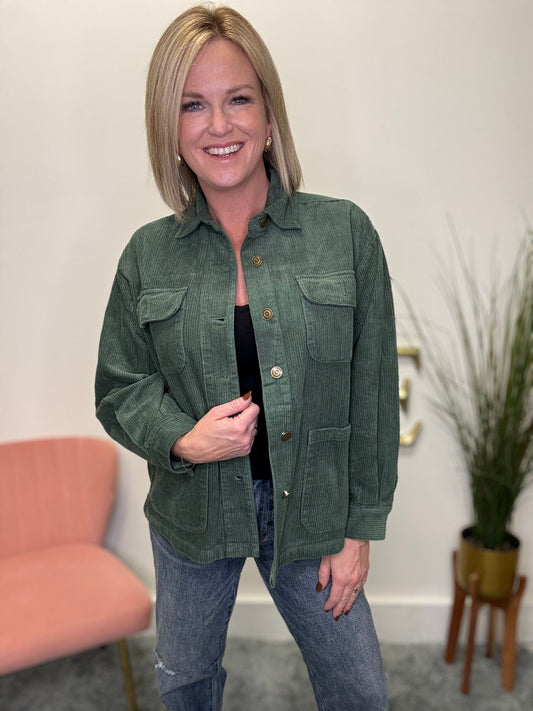 Double Pocket Corded Jacket In London Green