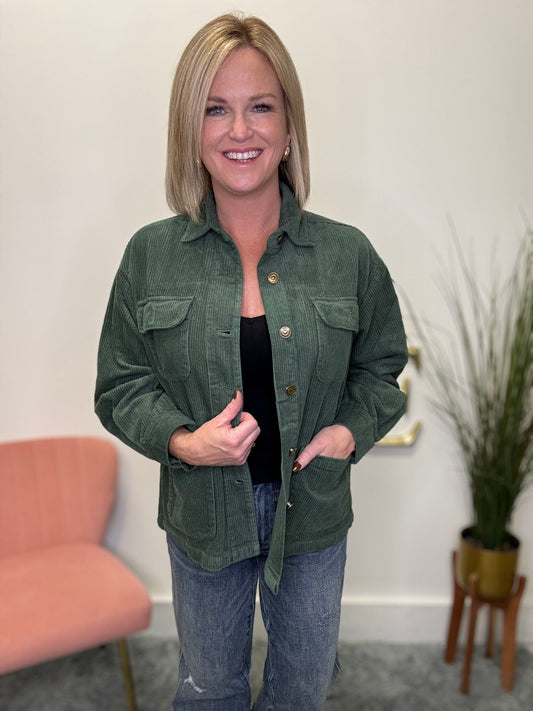 Double Pocket Corded Jacket In London Green