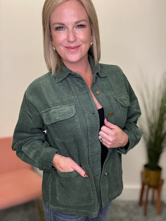 Double Pocket Corded Jacket In London Green