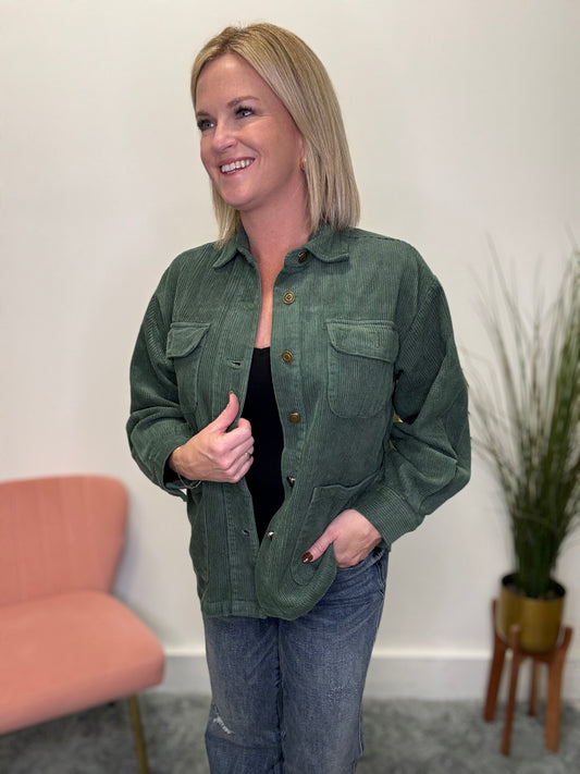Double Pocket Corded Jacket In London Green
