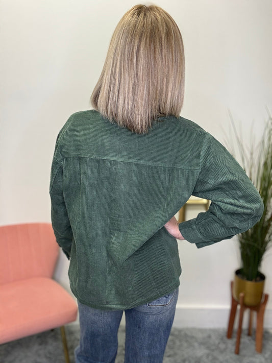 Double Pocket Corded Jacket In London Green