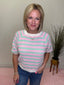 Mint and Pink Crochet Striped Knit Top 110 Tops- Ella Chic BoutiqueBibi