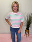 Mint and Pink Crochet Striped Knit Top