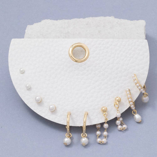 Mixed Pearl Stud And Hoop Earrings Set