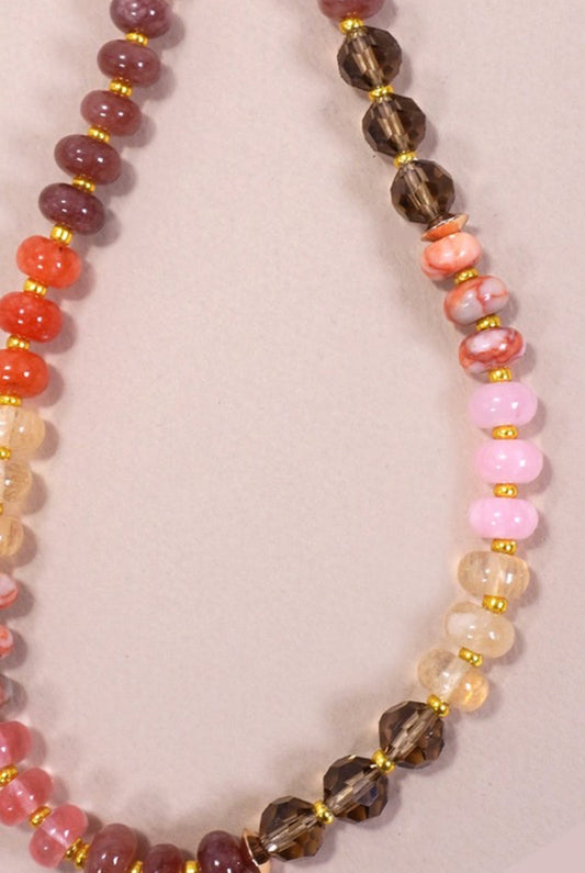 Natural Agate Glass Semi Precious Bead Necklace 210 jewelry - Ella Chic Boutique