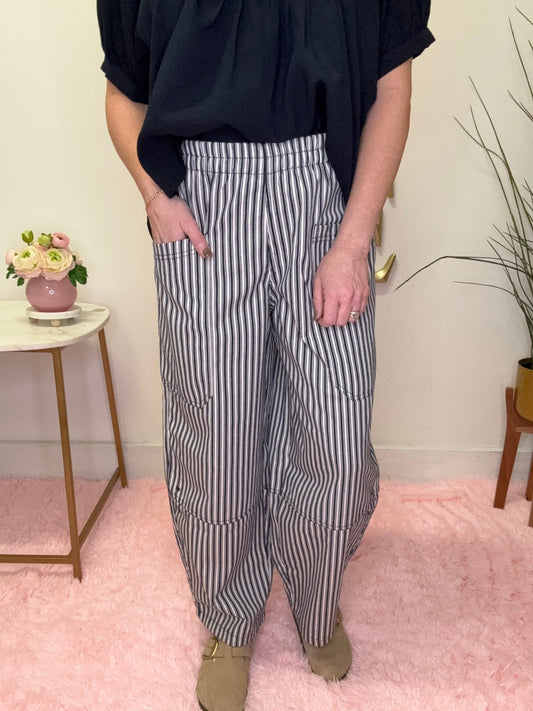 Navy Stripe Pocket Detail Wide Leg Pants - Blu Pepper